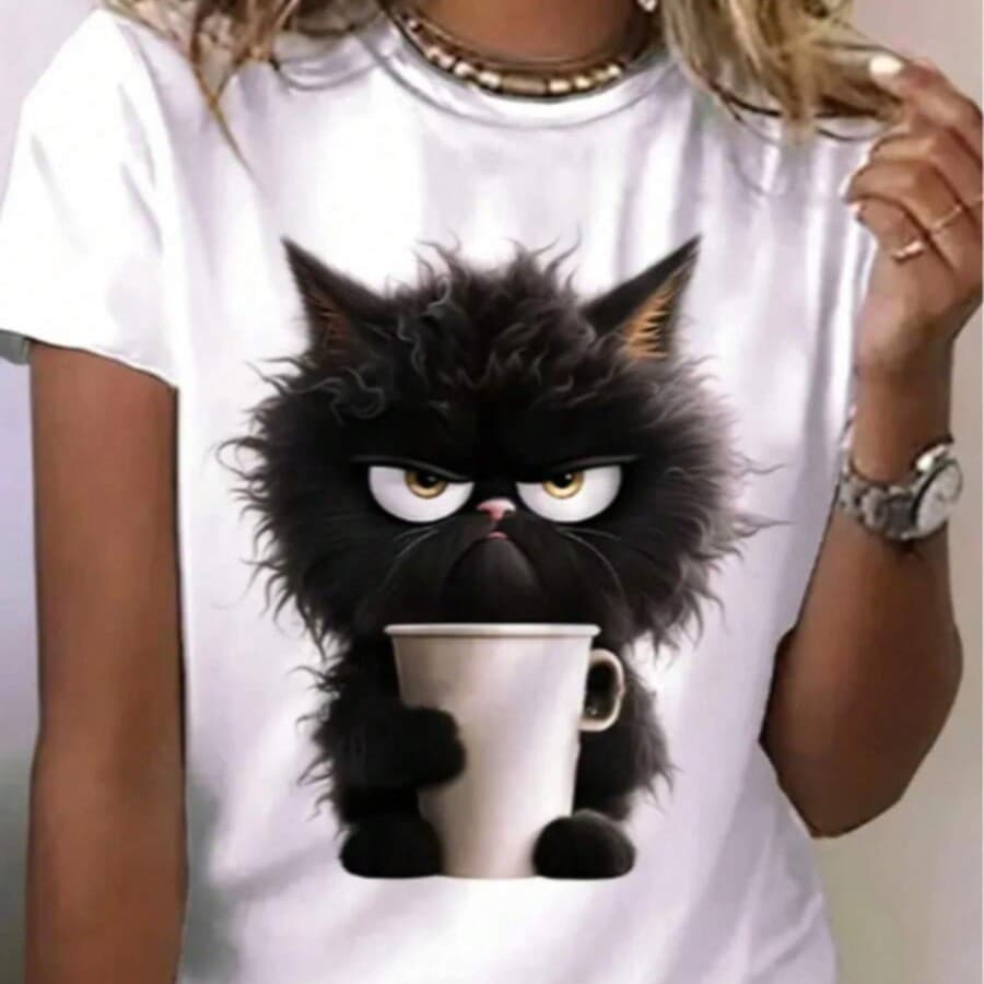 camiseta de Gatinho bravo 100% algodao