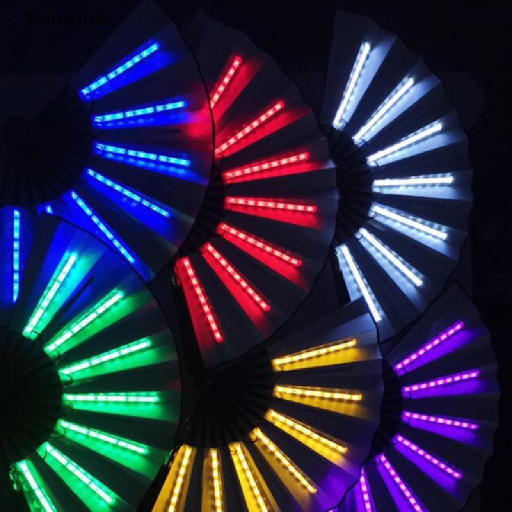 Leque com Luzes LED Dobrável para festas adereço para criar ambiente festivo de carnaval