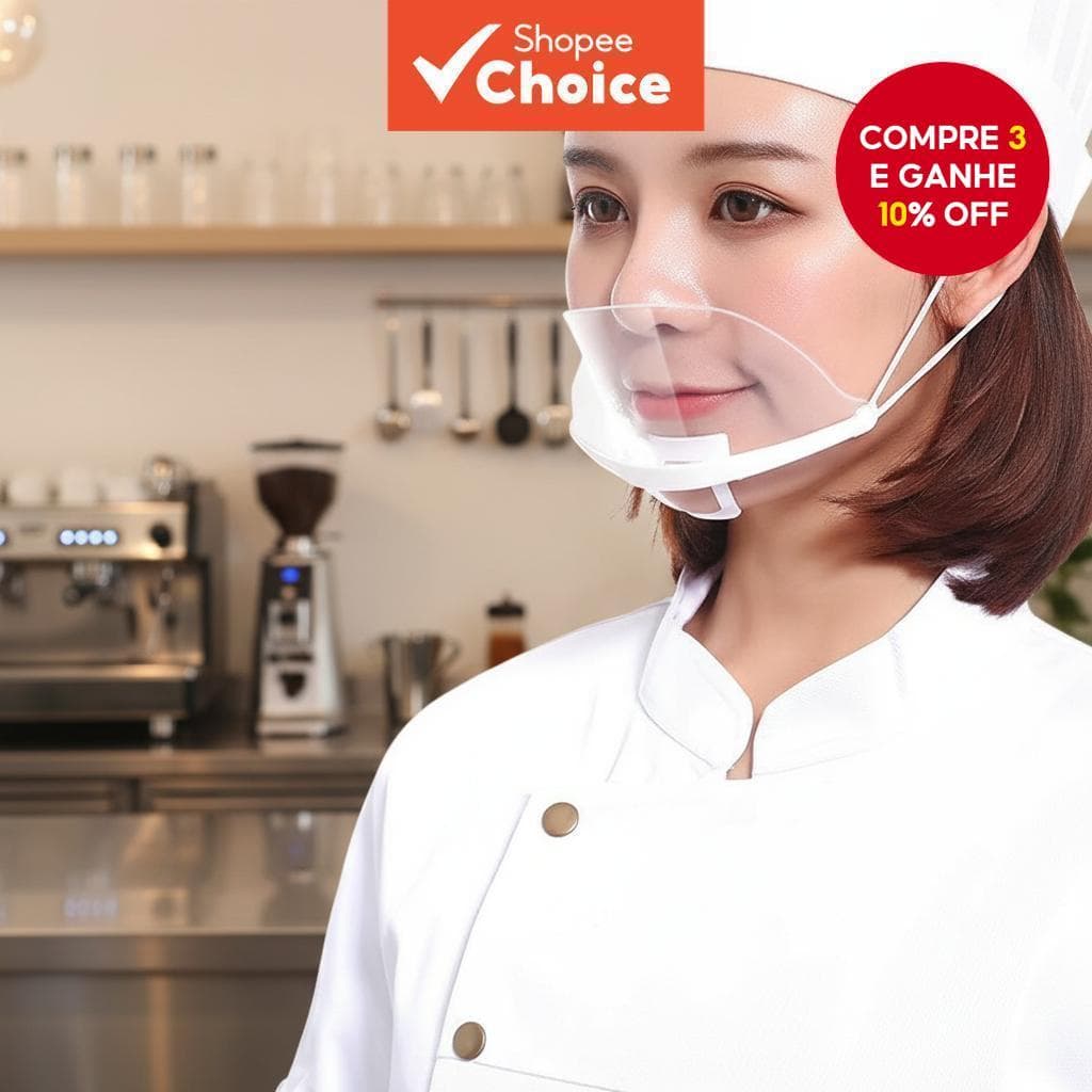 50 Máscaras Transparentes para Catering, Máscaras Plásticas de Cozinha para Uso em Hotéis, Máscaras Antiembaçantes para