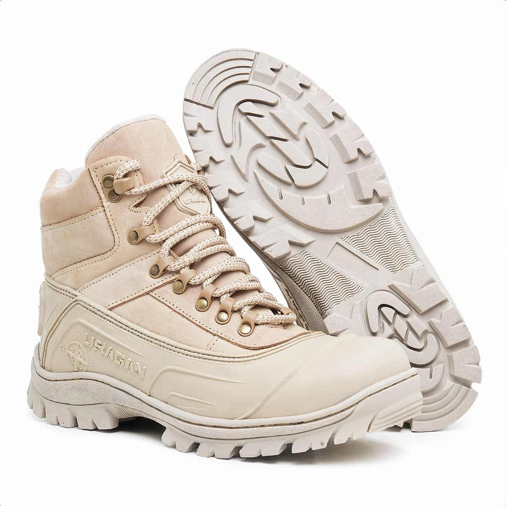 Bota Coturno Defender Masculino Tático Militar Couro Nobuck Desert Areia Solado Borracha