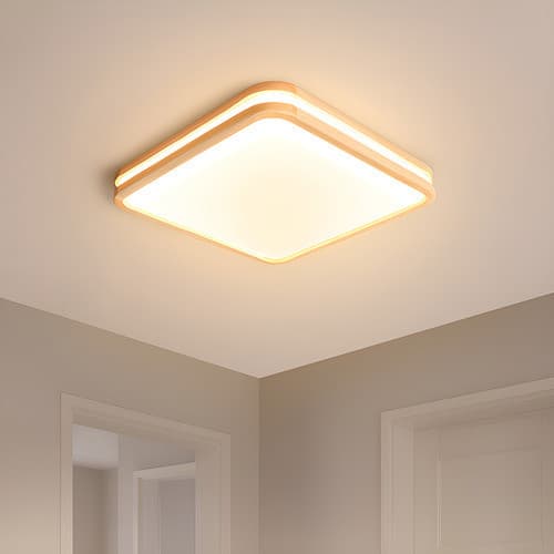 Lustre Sobrepor Quadrado Madeira Moderno 3000k 4000k 6000k 127/220v Madeira - Wood