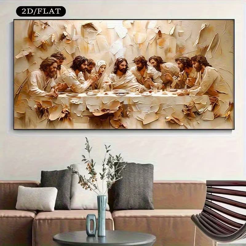 Quadro Decorativo A Última Ceia Estilo Pintura a Óleo Texturizada