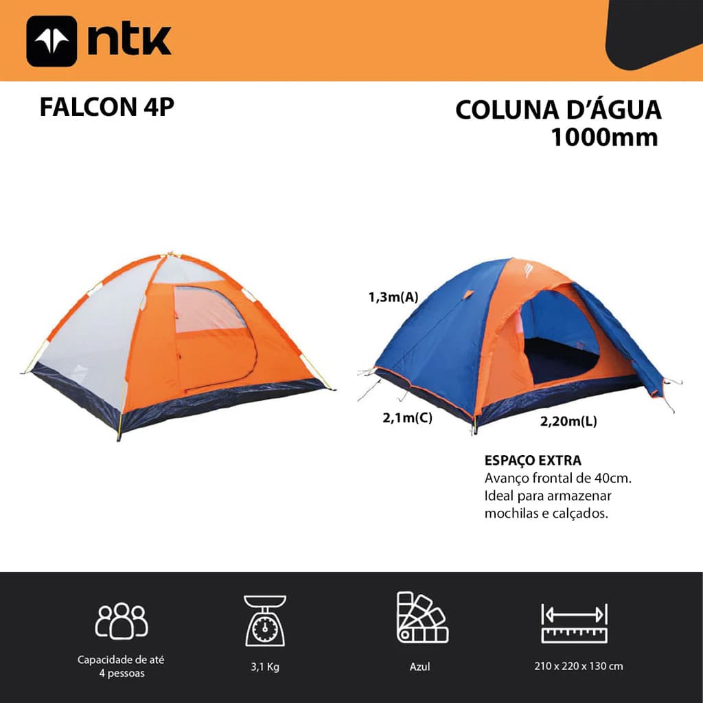 Barraca Camping NTK Falcon 2 Pessoas 3 Pessoas 4 Pessoas Barraca Acampamento Família Sobreteto Pesca