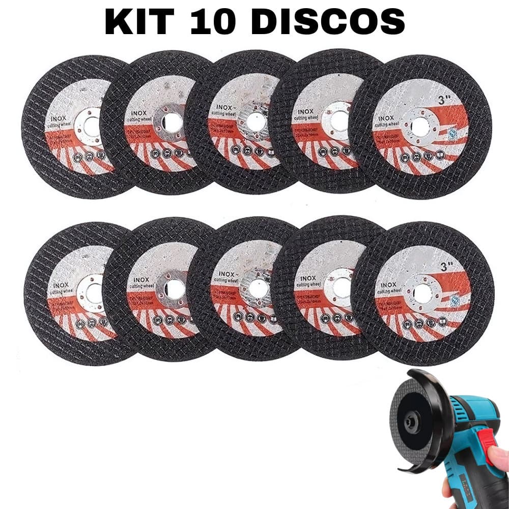 Kit 10 Discos De Corte De Resina Circular Lixa Esmerilhadeira PowerGrip 76mm