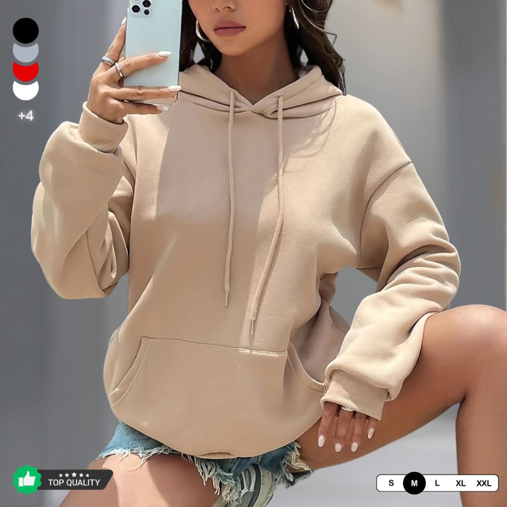 Blusa de Frio Moletom Grossa Casaco Feminina C/ Capuz e Bolsos Flanelada P ao GG