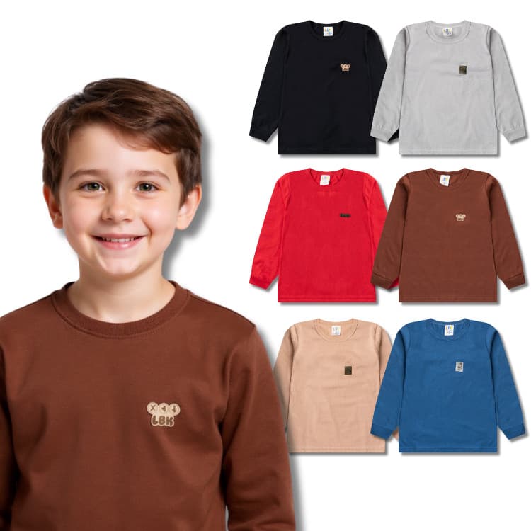 Kit Sortido Camisa Manga Longa Lisa Masculina/Menino Infantil - Meia Estação Blusa Manga Comprida