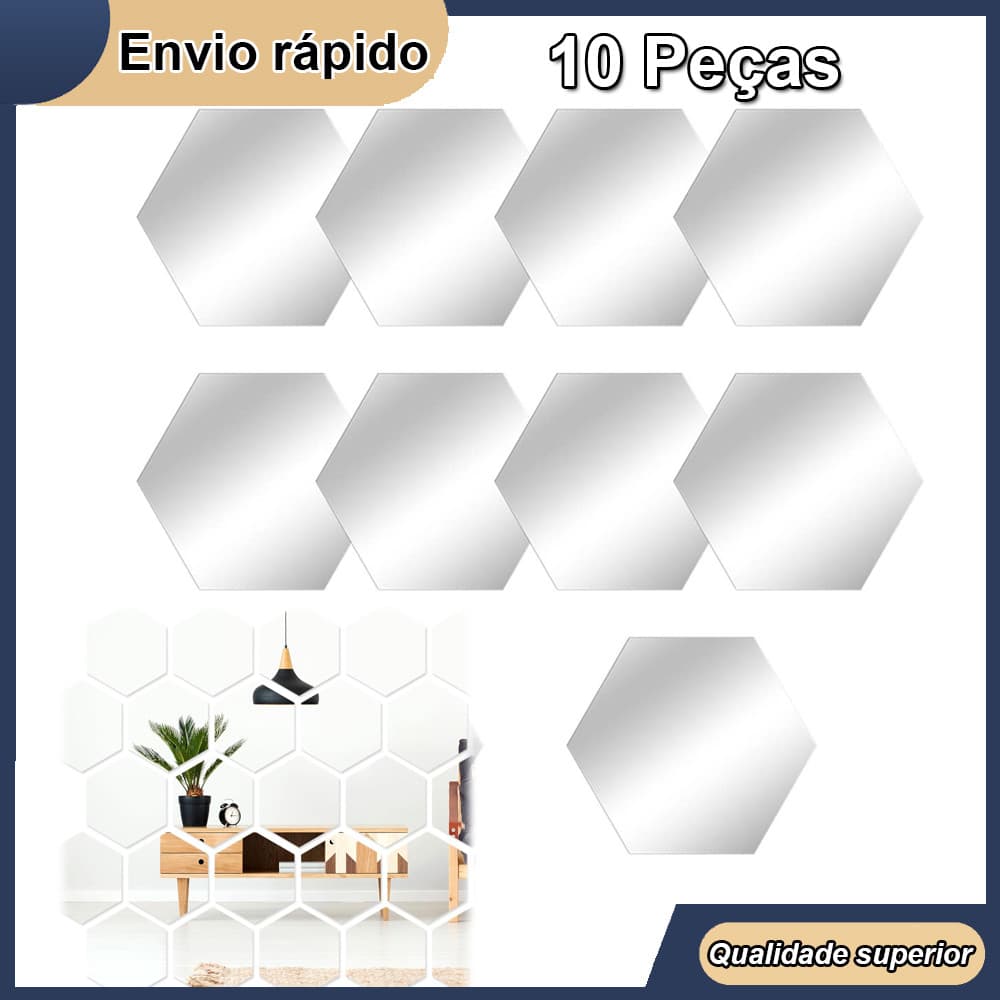 10 pçs Hexágono espelho adesivos de parede decalques espelho diy decorações para casa o quarto banheiro sala 12.5x11cm