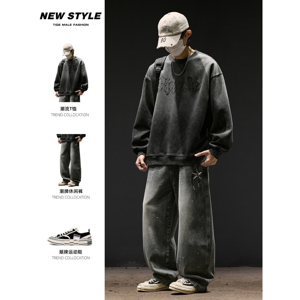 Moda terno masculino estilo outono inverno Retro moletom masculino combinando estilo americano calças masculinas retas m