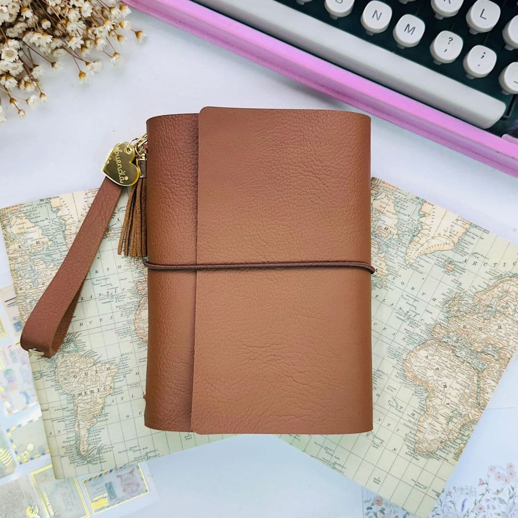 Caderno com Capa em Tecido com 2 Cadernetas Pontilhadas - Bullet Journal - Mapa Mundi