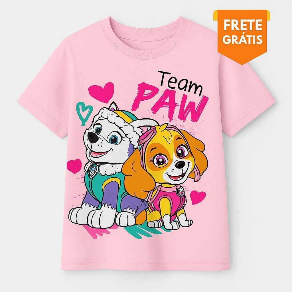Camiseta Camisa Infantil Adulto Team Paw  Skye & Everest Cachorro, 100% Algodão