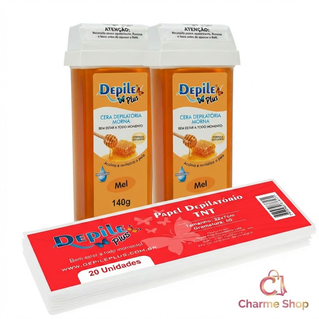 2 Roll-on Cera Depilatória Mel DepilePlus Para Pelos Finos Quebradiços+Papel Depilatório20Folhas