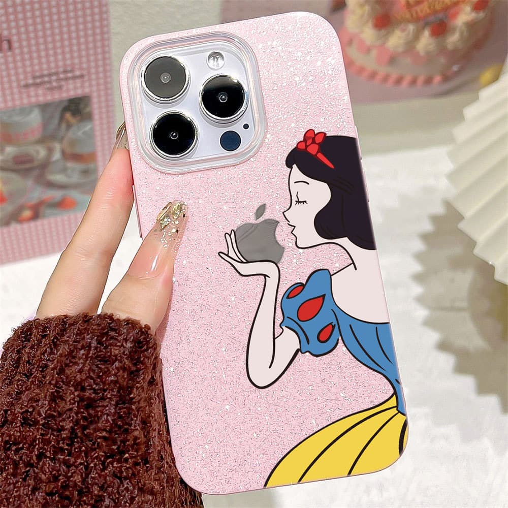 Com Glitter Brilhante Branca Neve Capa Capinha Para iPhone 17 Air 16 15 14 Plus 13 12 11 Pro Max XR Glitter Normal