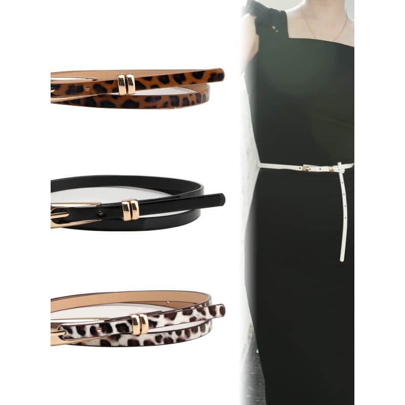 Senhoras cinto fino liga fivela leopardo impressão preto branco moda All-Match coreano casaco vestido decoração cinto fi