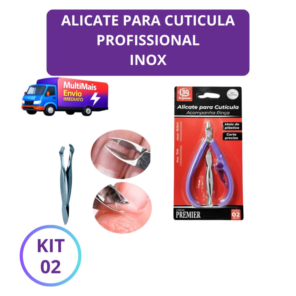 Kit 2 Alicate de Cutícula + Pinça Sobrancelha Profissional Kit Manicure Salão de Beleza BH