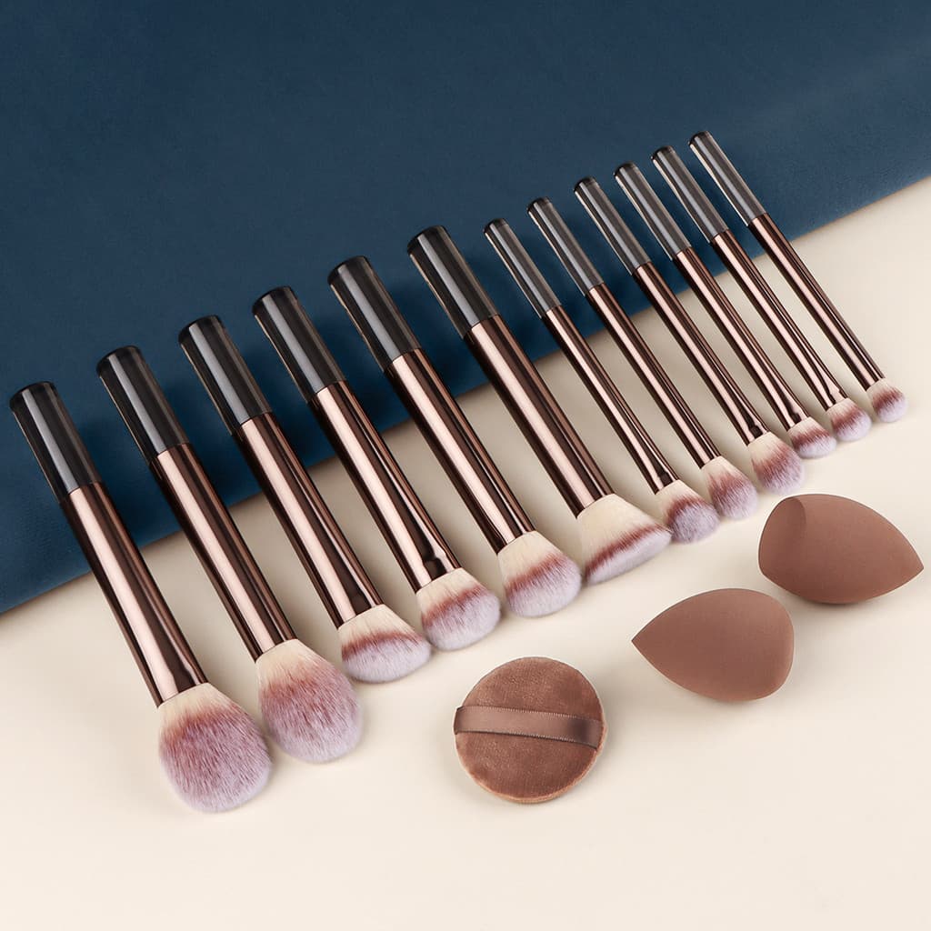 12 Pçs + 3 Esponjas Set Conjunto De Pincéis De Maquiagem Profissional
