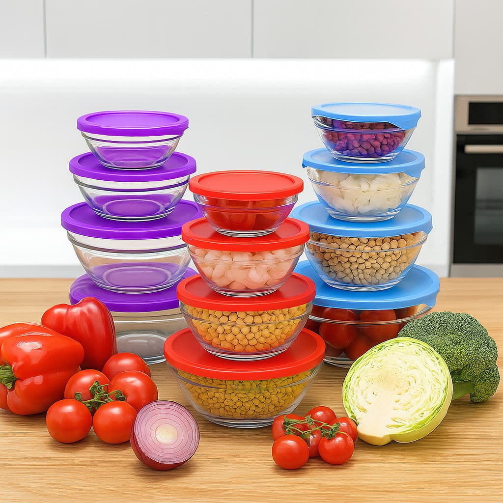 Conjunto 5 Potes Vidro Marmita Tigela Conserva Alimentos Hermético Cozinha Vasilha Tampa Rosca