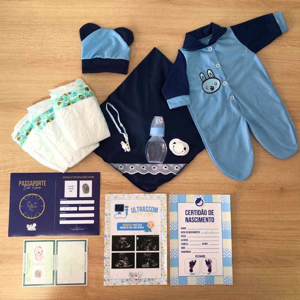 Enxoval Bebê Reborn Menino Acessórios E Bolsa Maternidade