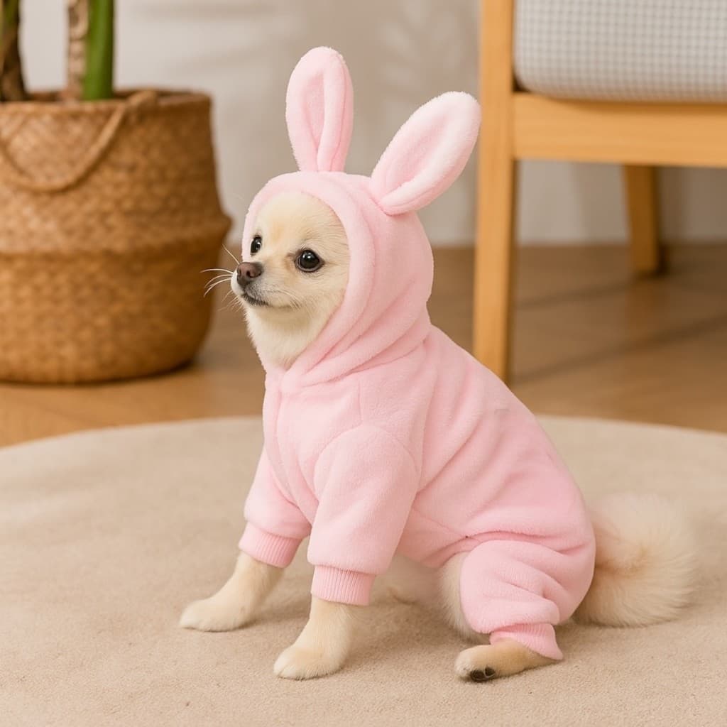 Fantasia Pet Coelhinho com Capuz Moleton Para Cachorro Roupinha Pet Inverno Frio