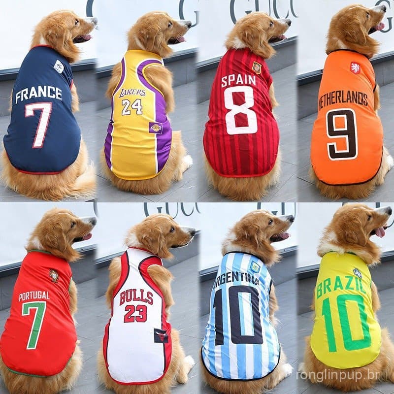 Camiseta de time sem mangas respirável para cães e gatos 1-50kg verão Golden Retriever Border Collie Labrador