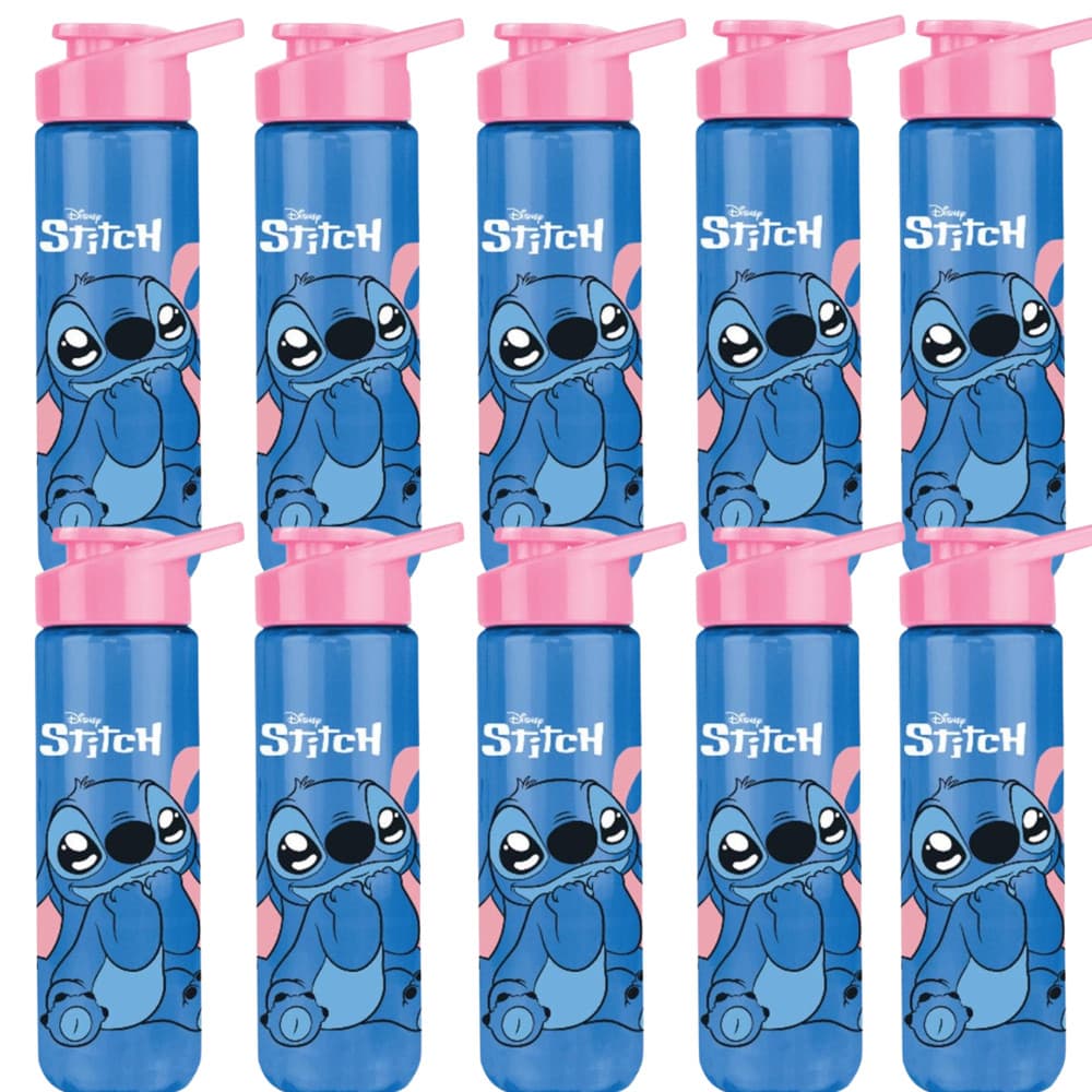 10 Garrafas 700 ml Stitch Transparente tampa Azul