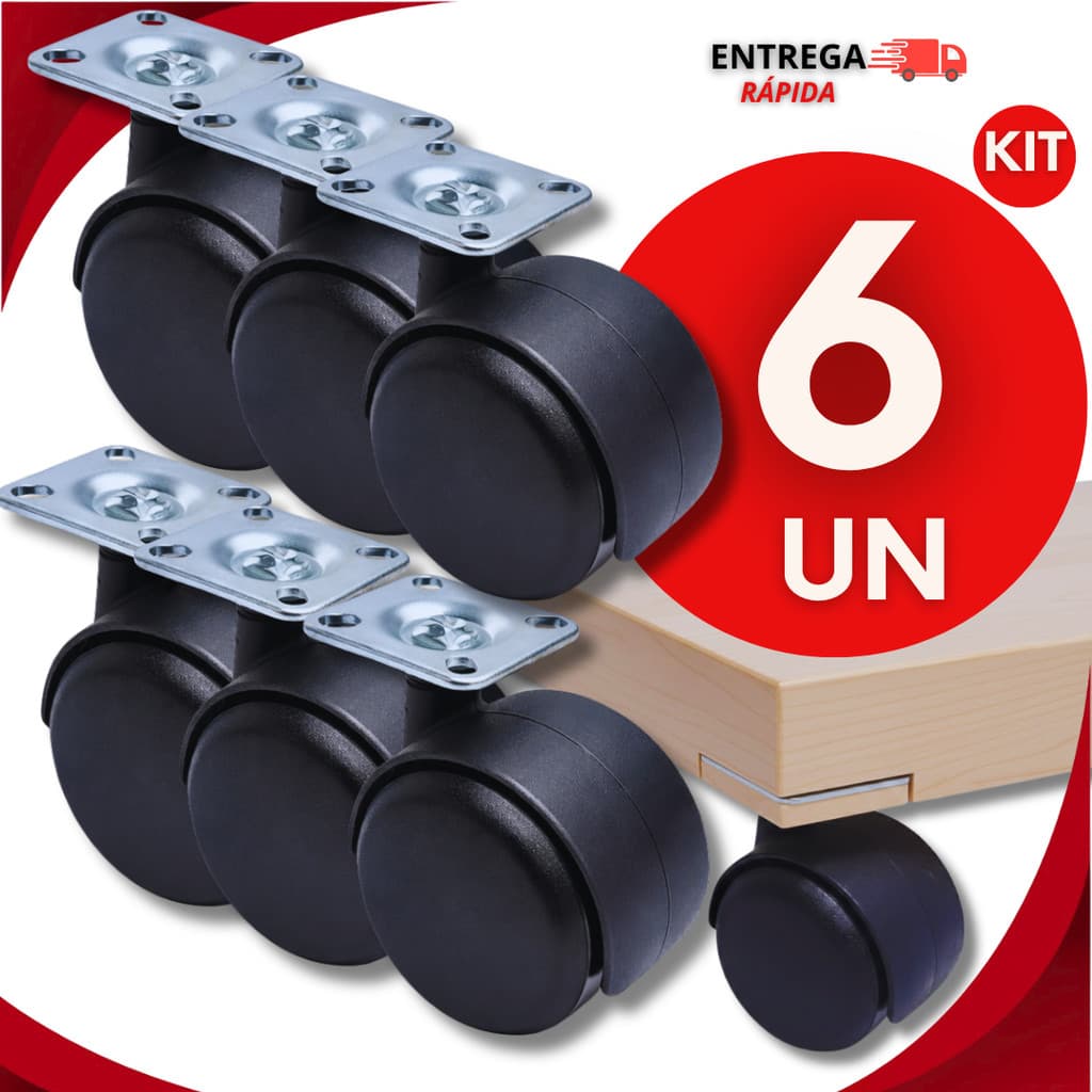 Kit 6 Rodinha Rodízio Giratório Giro 360° Resistente Fácil Versátil Mesas Móveis Rodinhas