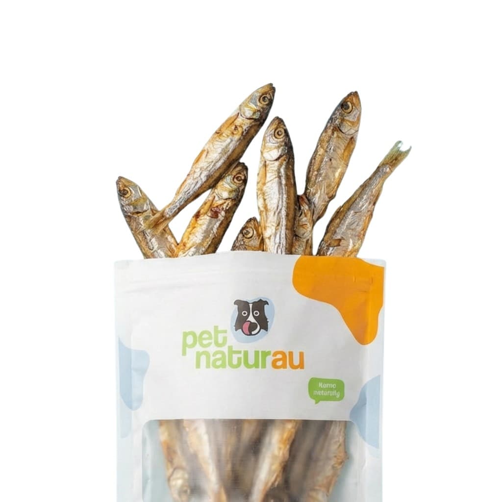 Petisco natural de manjuba desidratada 70g PetNaturau Manjubinha Petisco Mastigável Hipoalergênico para cães e gatos