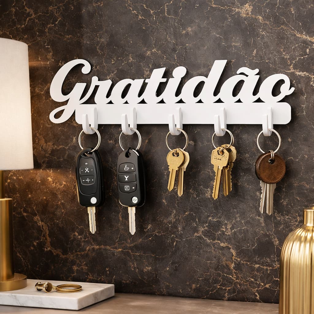Porta Chaves MDF Frase Gratidão Decoração Casa