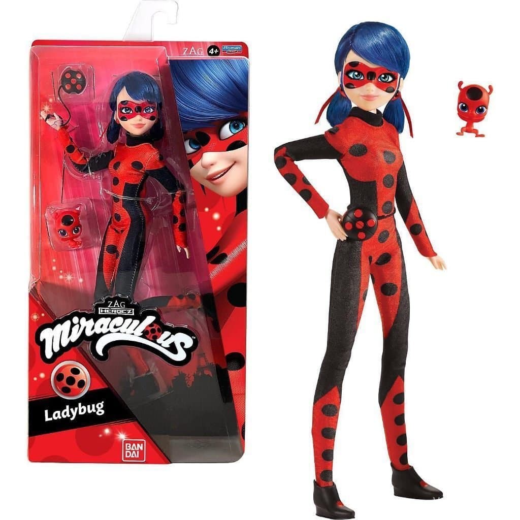 Boneca Miraculous Ladybug 627 - Elimina o mau tempo - Boneca Modelo 3D de 26cm - Fantasia de Boneca Ladybug Preta e Verm