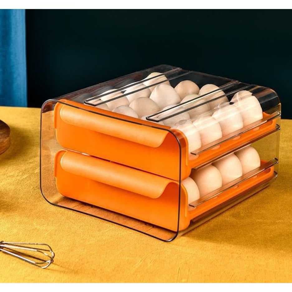 Gaveteiro Suporte Empilhável Porta Ovos Duplo 32 Ovos Cor Branco Cinza E Laranja