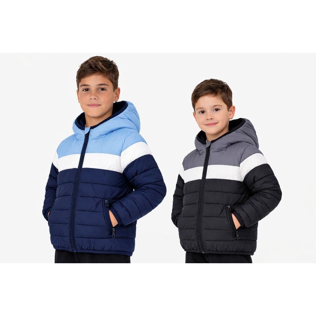 Jaqueta, Casaco Puffer Infantil Impermeável Premium com Capuz Bolso Menino Menina Com Ziper Colorida