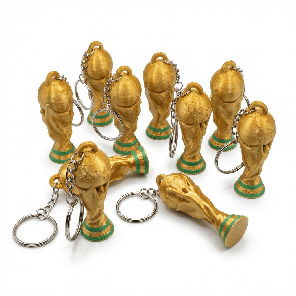 Kit 5 Chaveiros Mini Taça Copa do Mundo PLA Silk Dourado/verde