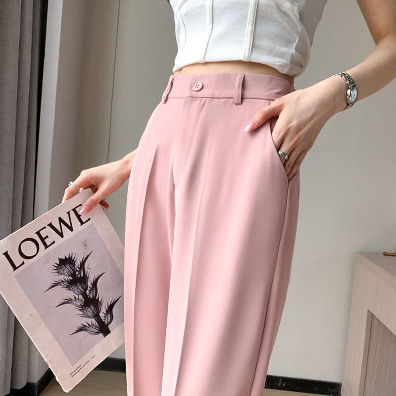 Rosa terno calças femininas verão Harem calças macacão cintura alta Drape tornozelo comprimento calças versão coreana Ca