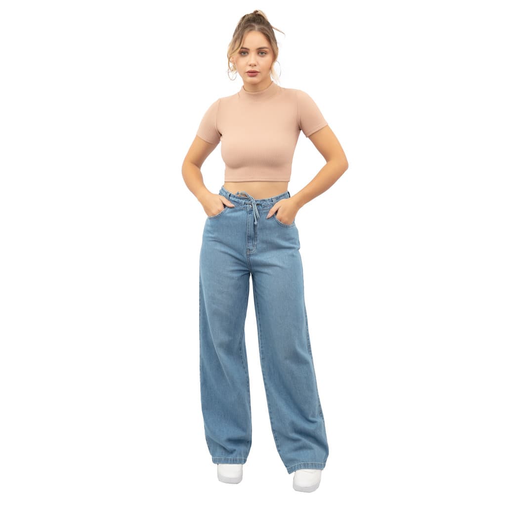 Calça Feminina Wide Leg com Canaleta e Cordão Cambos