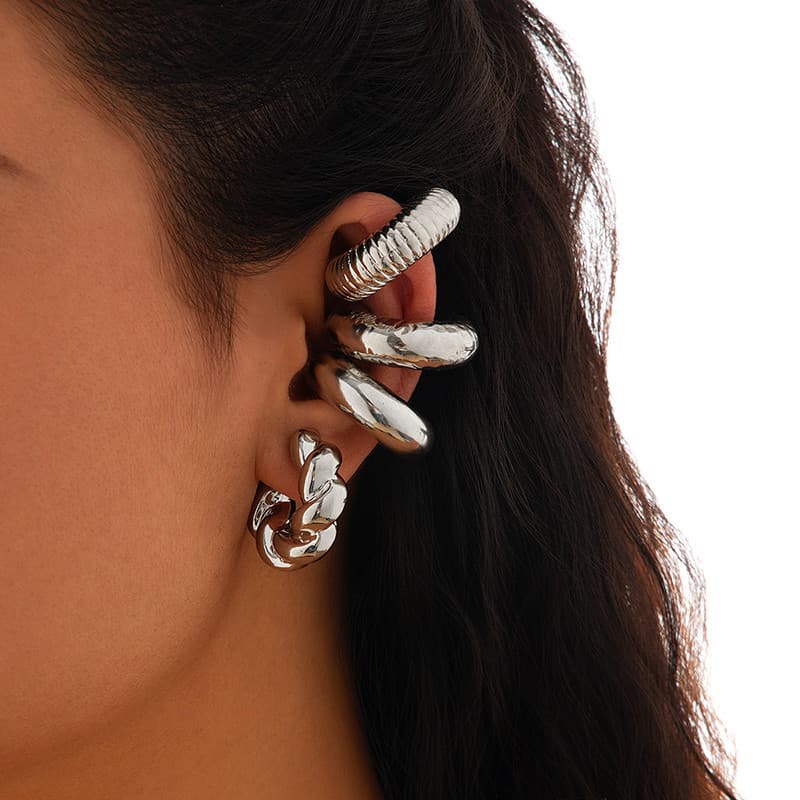 Moda 4 Pçs Em Forma De C Acrílico Clipe De Orelha Para Mulheres Simples Ouro Prata Cor Sem Piercing Brincos Redondos Pun