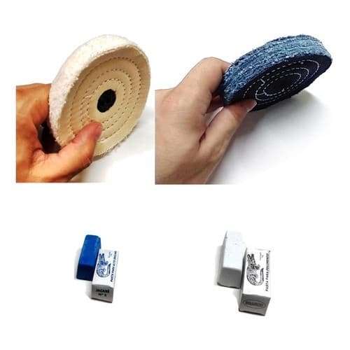 Massa Pedra Polimento Inox Aluminio Azul Branca + Roda Polir