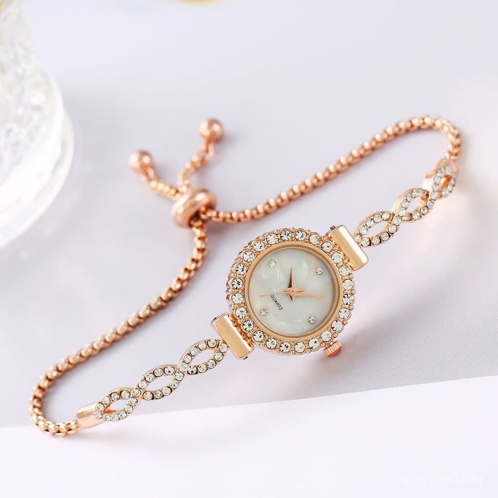Relógio Feminino Com Pulseira Ajuste De Strass , Fácil De Ler , Mostrador Redondo , De Corrente Para Trabalho E Escritór