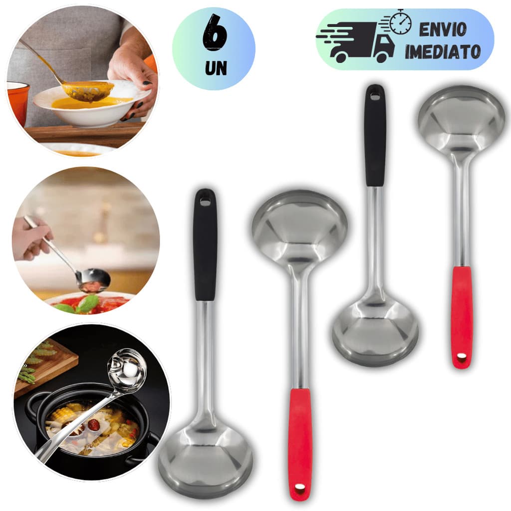 KIT CONCHA AÇO INOX PREMIUM 30CM PROFISSIONAL PARA COZINHA RESTAURANTE BUFFET COM CABO
