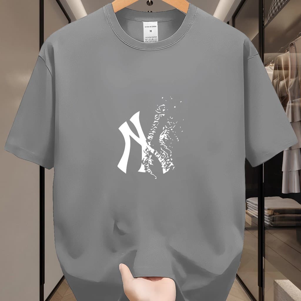 T-shirt casual de verão para homem - Algodão macio e respirável, decote redondo e mangas curtas com estampa ousada "NY"