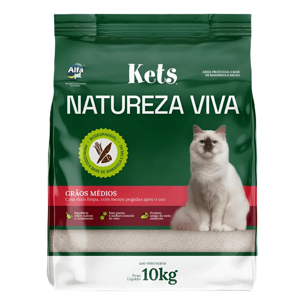 Areia Higiênica  10 kg Kets Natureza Viva Grãos Médios Para Gatos