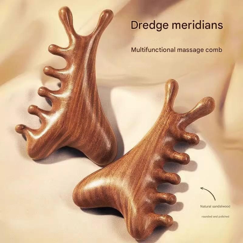 [Sandalwood] Pente Meridiano De Cabeça De Madeira Multifuncional Massageador Facial Ferramenta Gua Sha Para Tratamento E