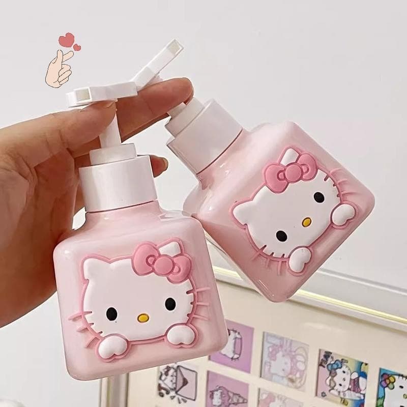 Garrafa de Sabonete Líquido Recarregável de Grande Capacidade Sanrio Vazia e Macia Anime Hello Kitty para Mães