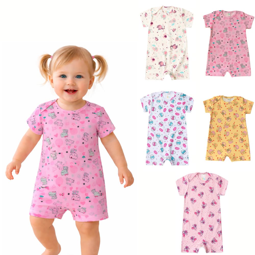 Kit 4 Macaquinhos Bebê Menina Suedine Premium | Algodão macio | Toque Suave | P ao 3 anos