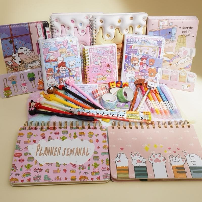 Kit 20 Itens Papelaria Completa Estojo Fofo Luxo Kawaii Presente Itens Criativos Feminino Envio Imediato