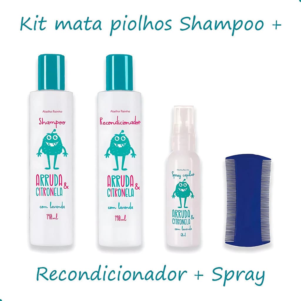 Kit Mata Piolho Xô Piolhos Arruma e Citronela Abelha Rainha Pente GRATIS