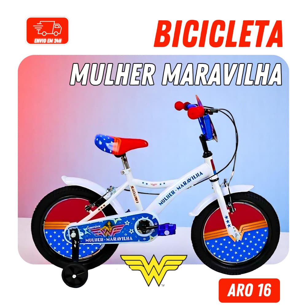 Bicicleta Aro 16 Infantil Mulher Maravilha - Cores Sortidas