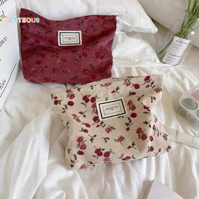 Rightrous Veludo Flor Saco De Cosméticos Embreagem Grande Organizador De Maquiagem Sacos Coreano Bolsa Feminino Bonito H