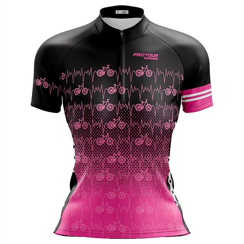 Camisa Ciclismo Feminina Dry Fit com Proteção UV Bike MTB Speed Pro Tour Rosa Chiclete