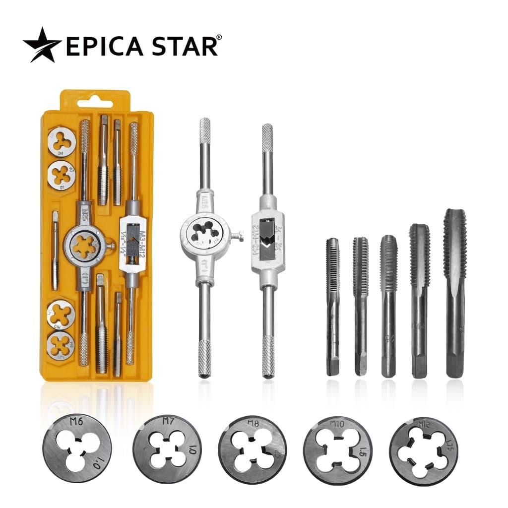 Kit para Rosqueadeira | Machos e Cravadores M6-M12 12 Peças Rosca Interna/Externa em Aço