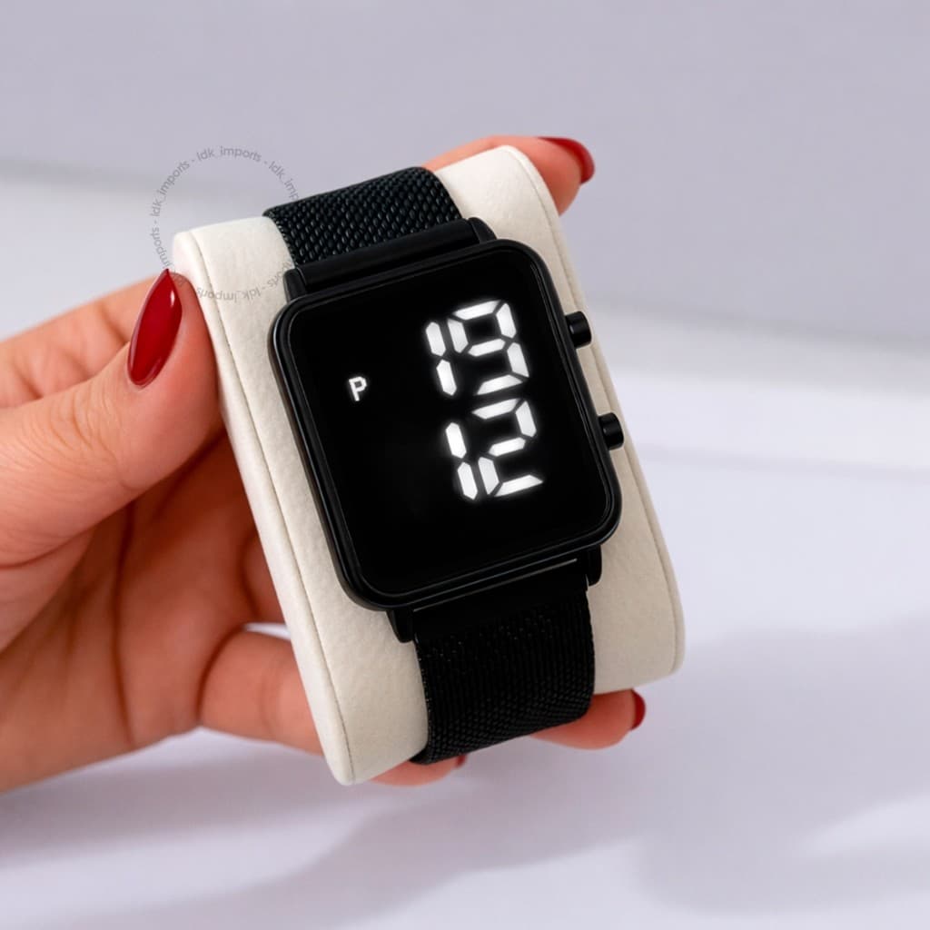 Relógio Digital Led Feminino Eletronico Quadrado Elegante Casual Watch Preto Dourado Rose Prata