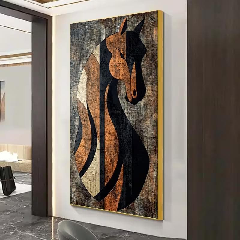 Quadro Decorativo Abstrato Moderno Perfil de Cavalo Tons de Cobre